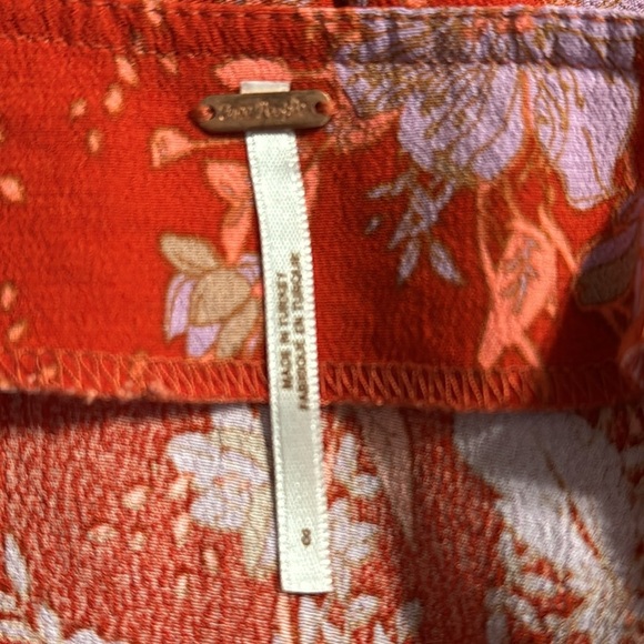 FREE PEOPLE Retro Love High Waist Midi Skirt Orange Floral Size 8 Boho Flowy - Picture 6 of 8